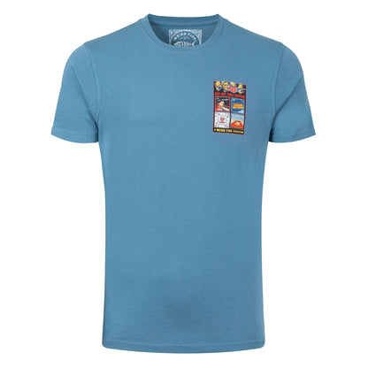 A Weird Fish mens short sleeve Chili Kippers t-shirt in Washed Blue with small print on the front.