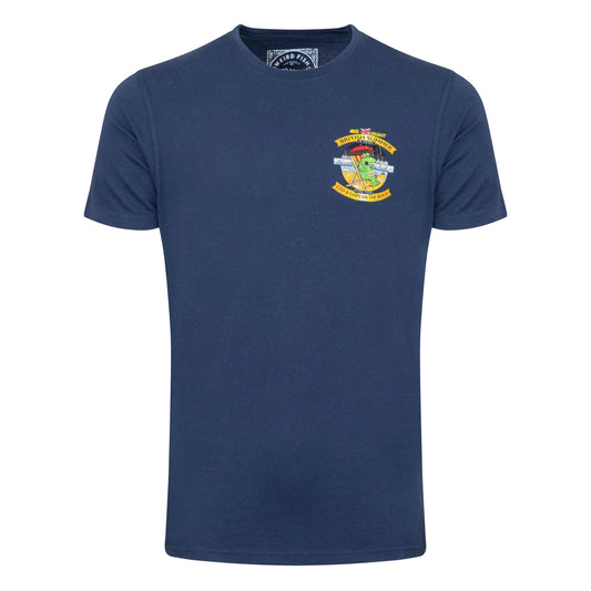 A Weird Fish mens Cod and Chips print short sleeve t-shirt in Dark Navy with small print on the front.