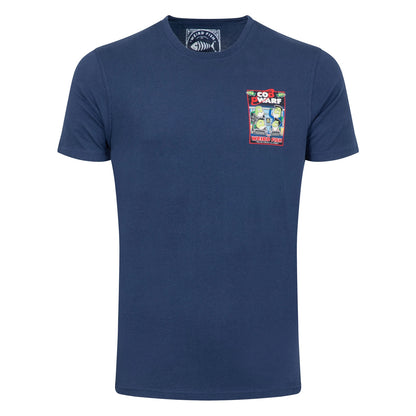Front view of a Weird Fish men's Cod Dwarf printed short sleeve t-shirt in Dark Blue.
