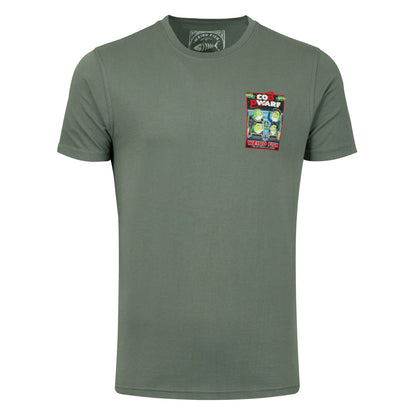 Front view of a Weird Fish men's Cod Dwarf printed short sleeve t-shirt in Storm Grey.