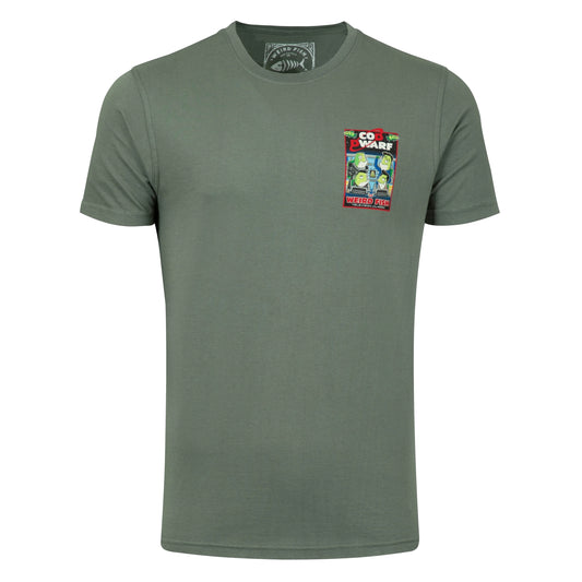 Front view of a Weird Fish men's Cod Dwarf printed short sleeve t-shirt in Storm Grey.