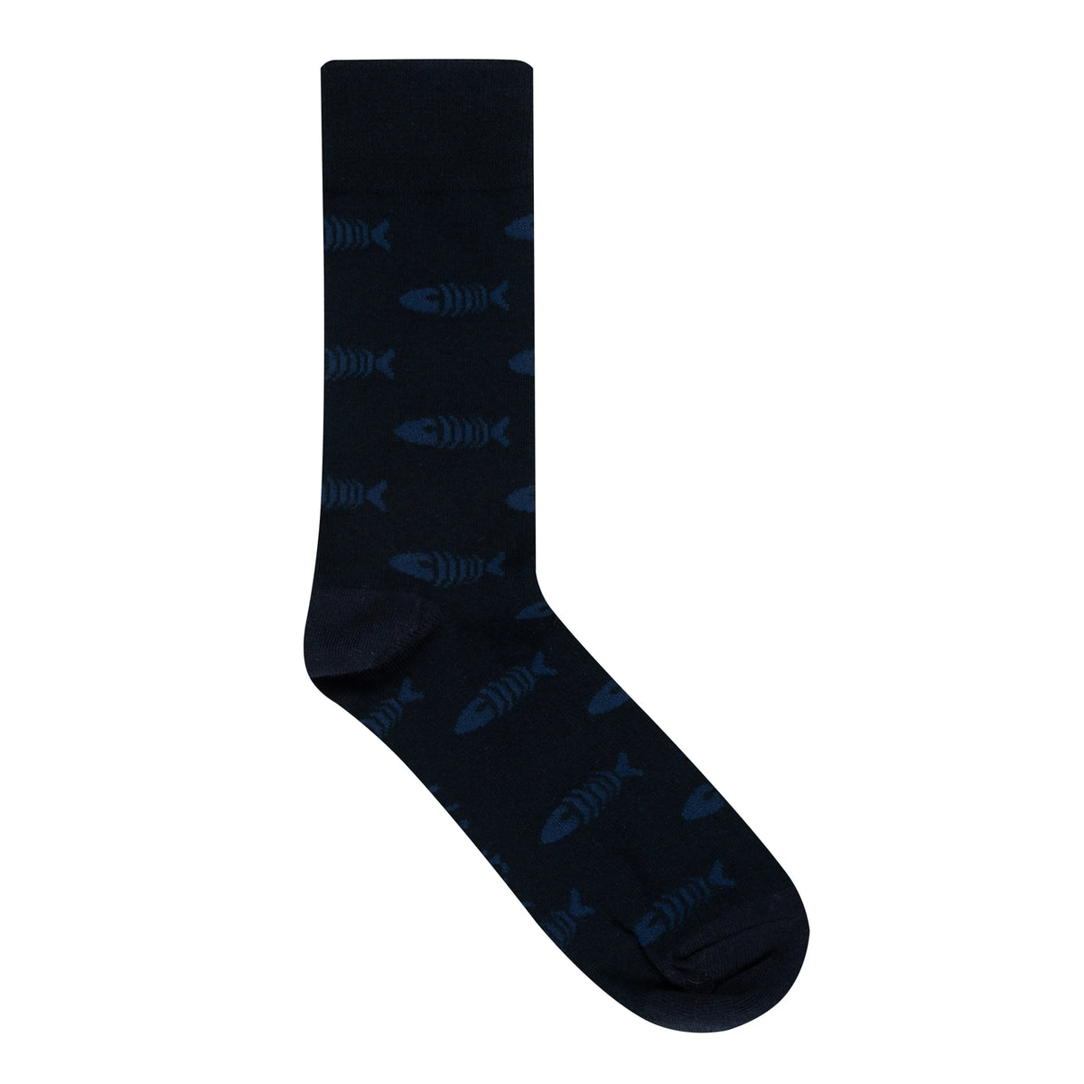 A men's Weird Fish Ronan sock in black with a fishbones pattern.