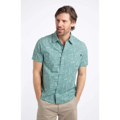Weird Fish Mens Faraway Guitar Print Short Sleeve Shirt - Mineral Blue