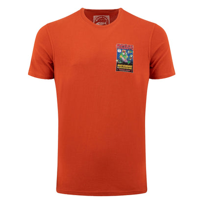 Front view of a Weird Fish men's Space Coddity printed t-shirt in a Rust Leaves shade of orange.