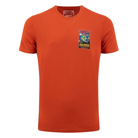 Front view of a Weird Fish men's Space Coddity printed t-shirt in a Rust Leaves shade of orange.