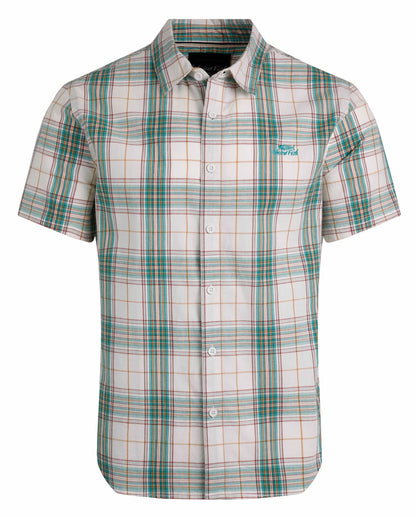 Weird Fish mens Judd check shirt Viridis Green short sleeve casual button-up shirt