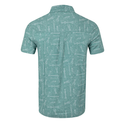 Weird Fish Mens Faraway Guitar Print Short Sleeve Shirt - Mineral Blue