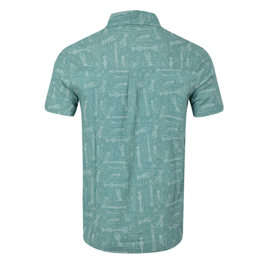Weird Fish Mens Faraway Guitar Print Short Sleeve Shirt - Mineral Blue
