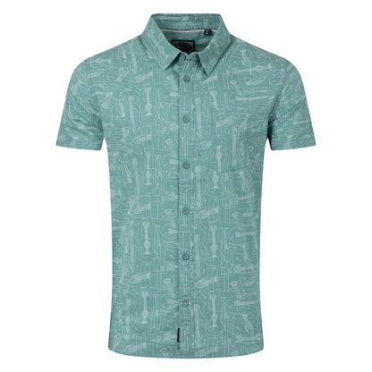 Weird Fish Mens Faraway Guitar Print Short Sleeve Shirt - Mineral Blue