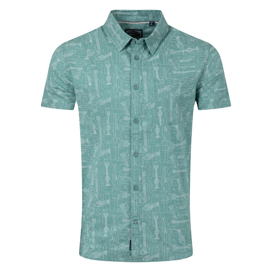Weird Fish Mens Faraway Guitar Print Short Sleeve Shirt - Mineral Blue