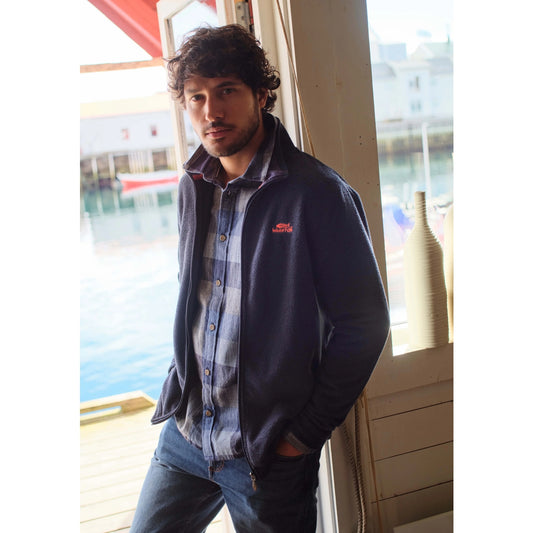 Weird Fish Mens Merrill Full Zip Textured Fleece Midnight Navy