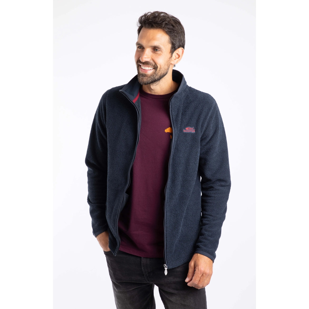 Weird Fish Mens Merrill Full Zip Textured Fleece Midnight Navy
