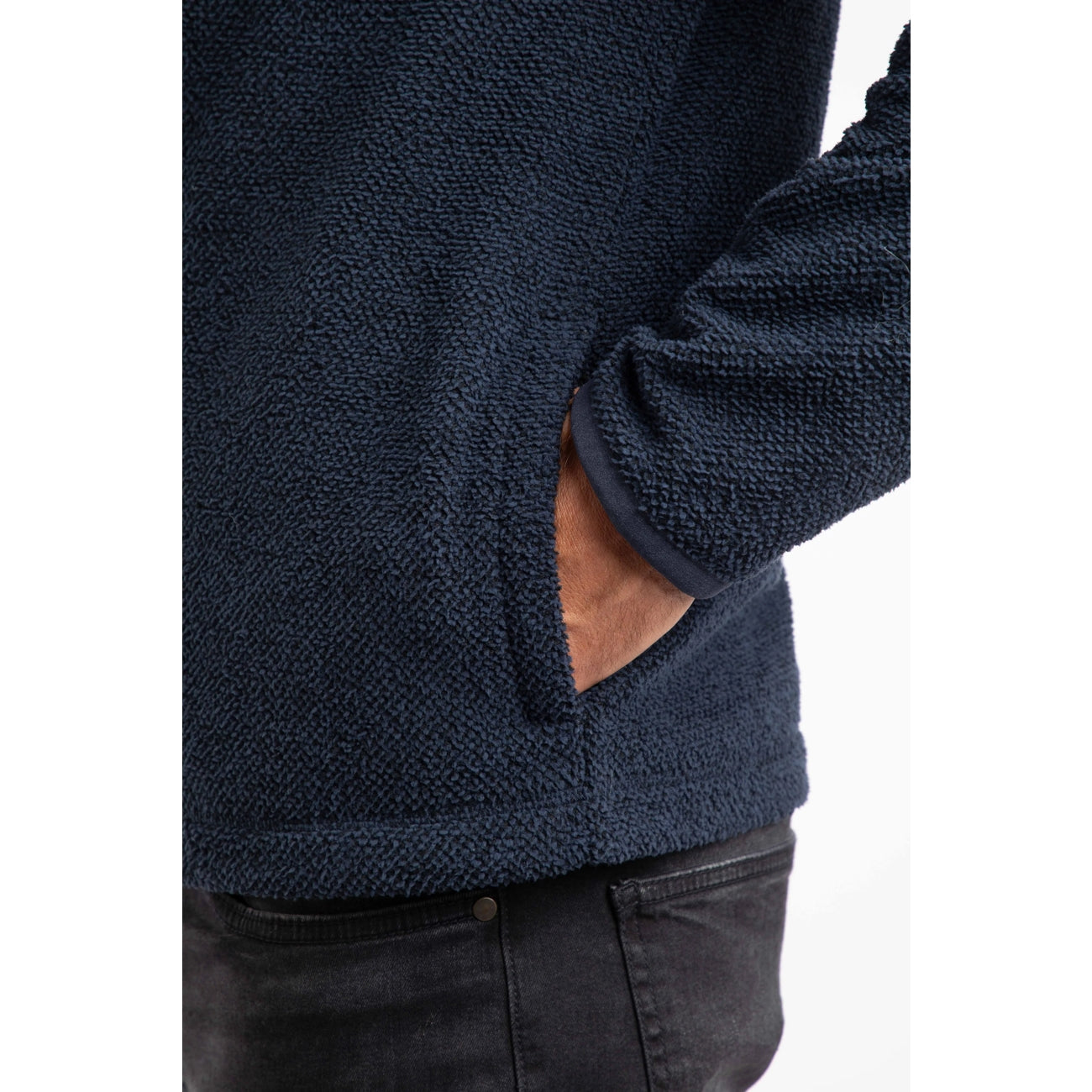Weird Fish Mens Merrill Full Zip Textured Fleece Midnight Navy