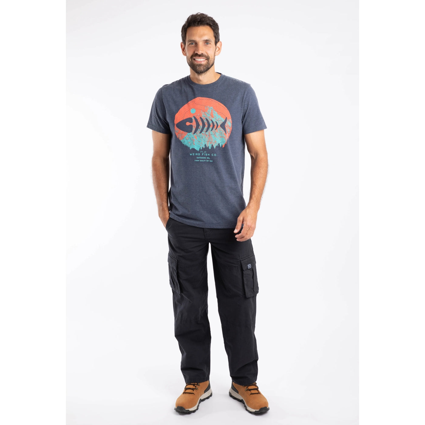 Weird Fish Mens Explorer Print T-Shirt Navy
