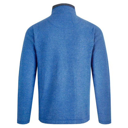 Back view of Weird Fish mens Newark grid fleece in Blue in a textured blue fabric with long sleeves