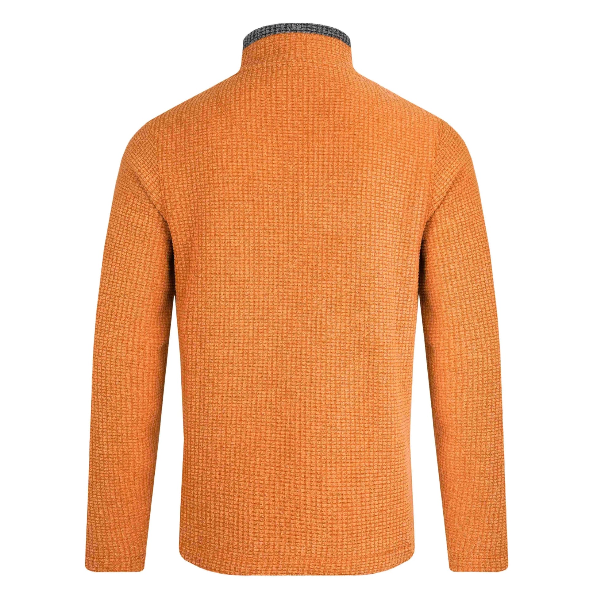 Weird Fish mens Newark grid fleece in Brick Orange long sleeve warm textured back view