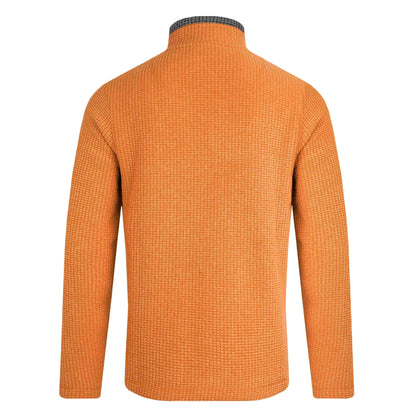 Weird Fish mens Newark grid fleece in Brick Orange long sleeve warm textured back view