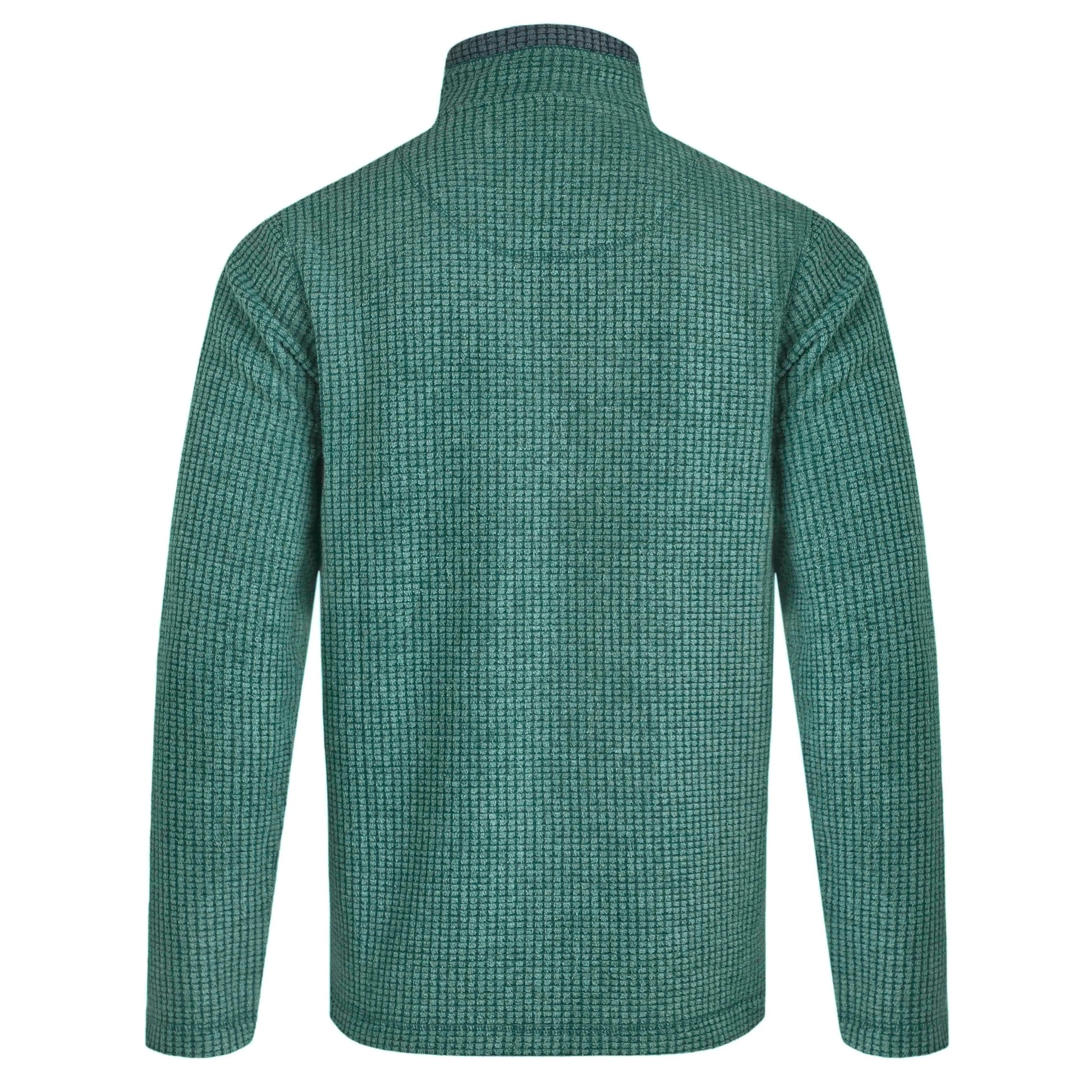Weird Fish mens Newark grid fleece in Leaf Green shown from the back with long sleeves and textured fabric