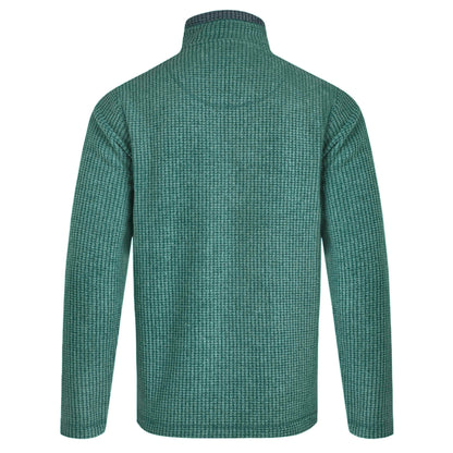 Weird Fish mens Newark grid fleece in Leaf Green shown from the back with long sleeves and textured fabric