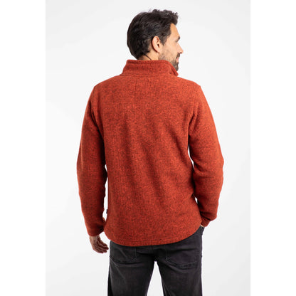 Man wearing a red Weird Fish Newport fleece on a white background