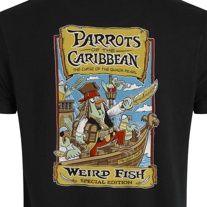 Weird Fish mens Parrots Caribbean tee featuring pirate parrot graphic on black t-shirt