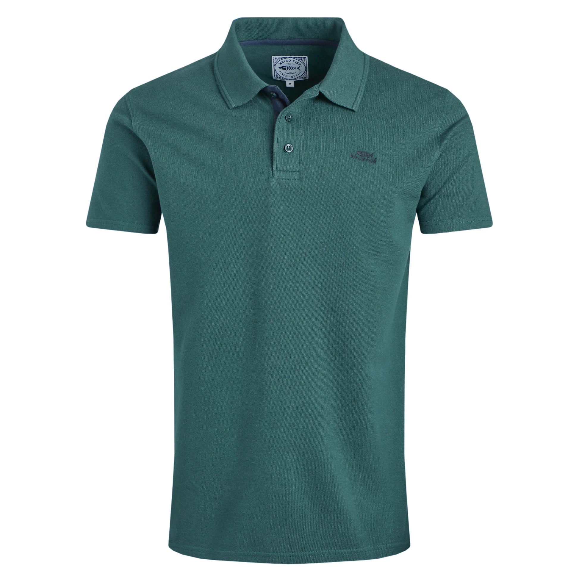 Weird Fish mens polo shirt Forest Green short sleeve classic fit with button collar