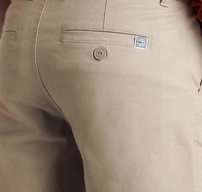 Close-up of Weird Fish mens Rayburn chino shorts Taupe Grey showing back pocket and button detail