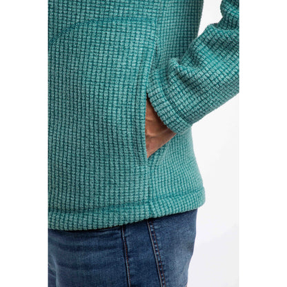 Weird Fish mens Shires full zip grid fleece Leaf Green close-up of textured fabric and side pocket