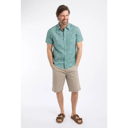Weird Fish Mens Faraway Guitar Print Short Sleeve Shirt - Mineral Blue