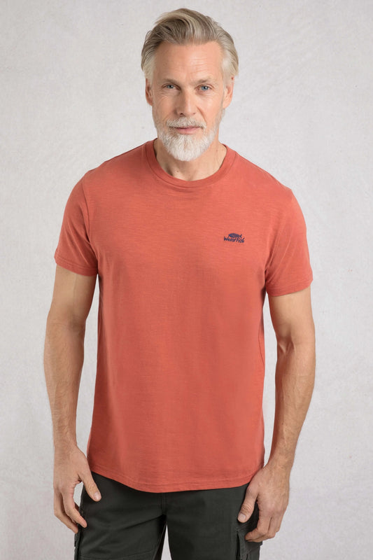 Weird Fish mens t-shirt baked clay color with short sleeves and small logo on chest