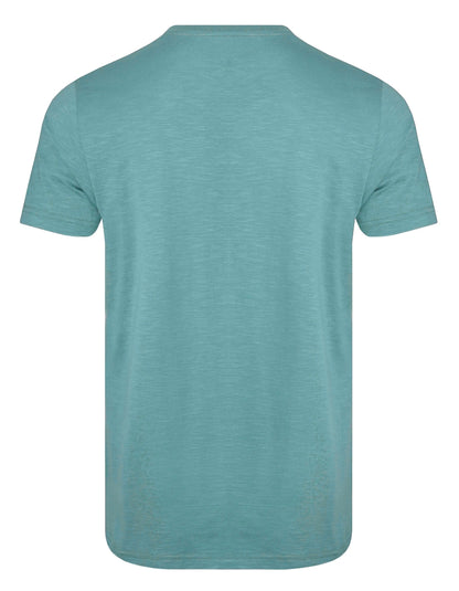 Weird Fish mens t-shirt blue in solid light blue color showing the back side with short sleeves