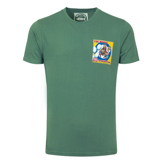 Front view of a Weird Fish men's short sleeve The Whoot 'My Heneration' printed t-shirt in Dusky Green