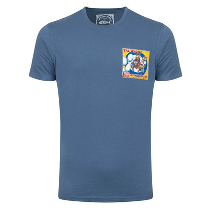 Front view of a Weird Fish men's short sleeve The Whoot 'My Heneration' printed t-shirt in Ensign Blue.