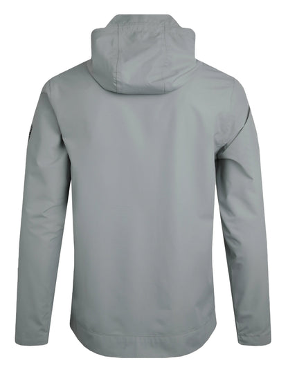 Back view of Weird Fish mens waterproof jacket grey with hood and long sleeves