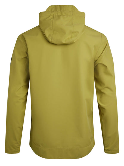 Back view of Weird Fish mens waterproof jacket tarragon in green with hood and long sleeves