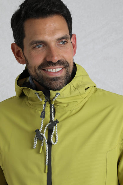 Weird Fish mens waterproof jacket tarragon in bright green with hood and adjustable drawstrings