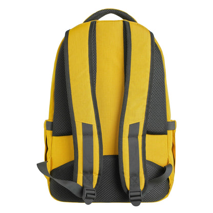Back view of a Weird Fish Nevis backpack in yellow with shoulder straps, on a white background.