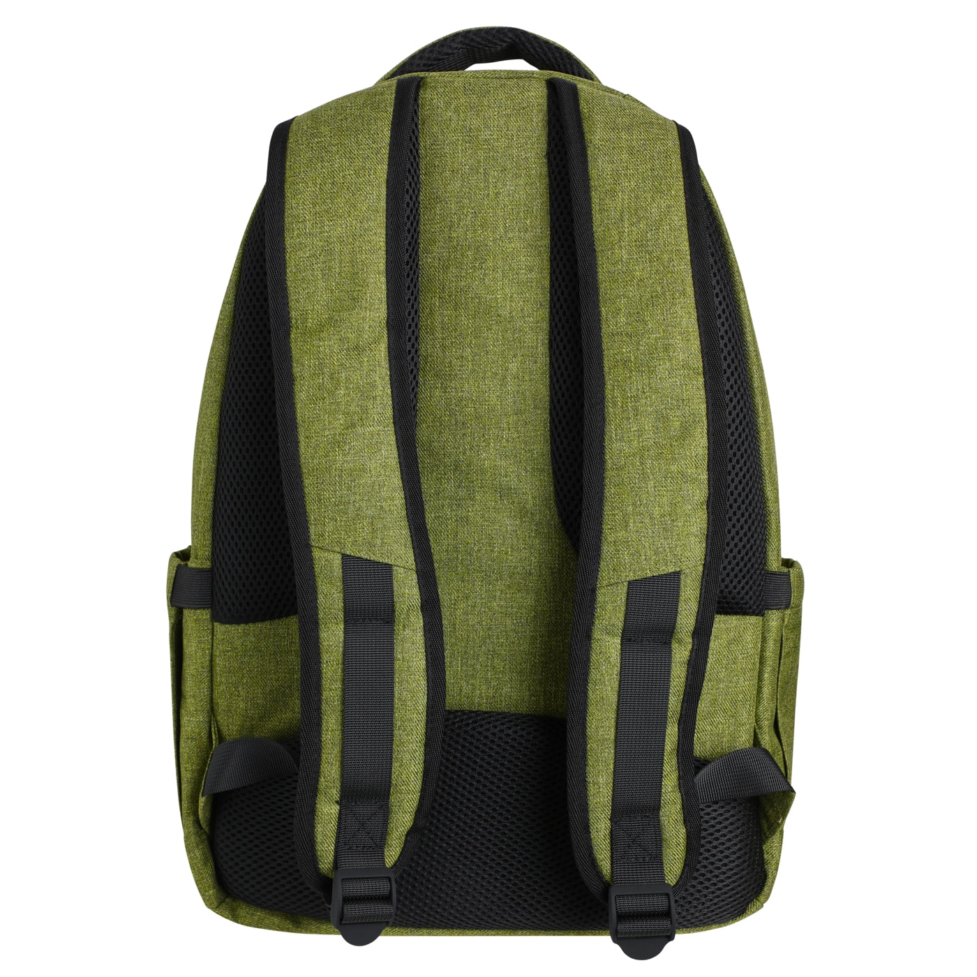 Back view of a Weird Fish green Nevis backpack with back straps on a white background