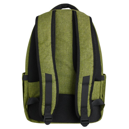 Back view of a Weird Fish green Nevis backpack with back straps on a white background