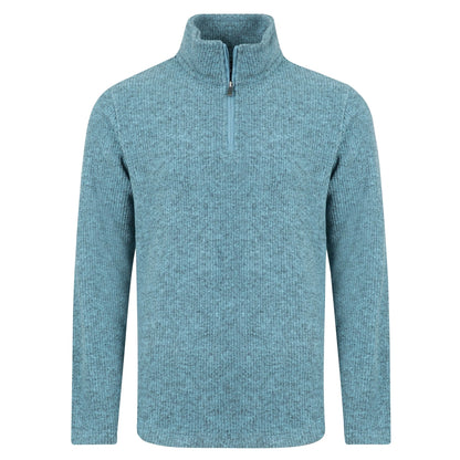 Blue ribbed Weird Fish Newport fleece with a quarter zip on a white background
