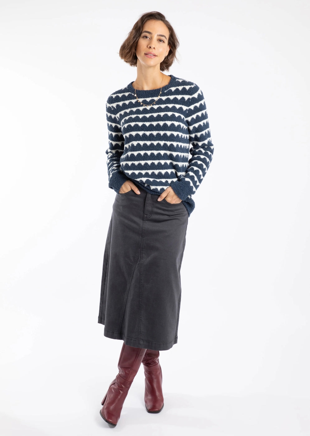 Weird Fish Womens Tyla Cosy Knit Scalloped Jumper Navy