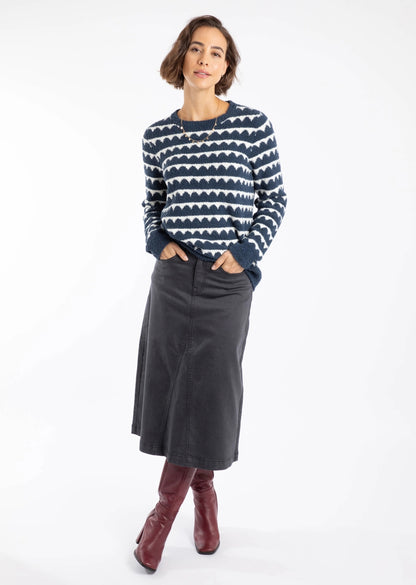 Weird Fish Womens Tyla Cosy Knit Scalloped Jumper Navy