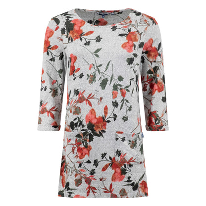 A Weird Fish womens floral Sidney tunic in grey with red flowers on a white background