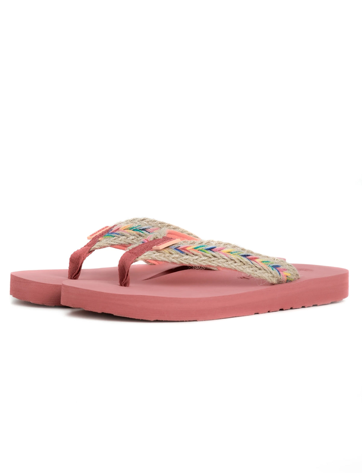 Weird Fish womens Adila flip flops with pink sole and multicolor braided straps