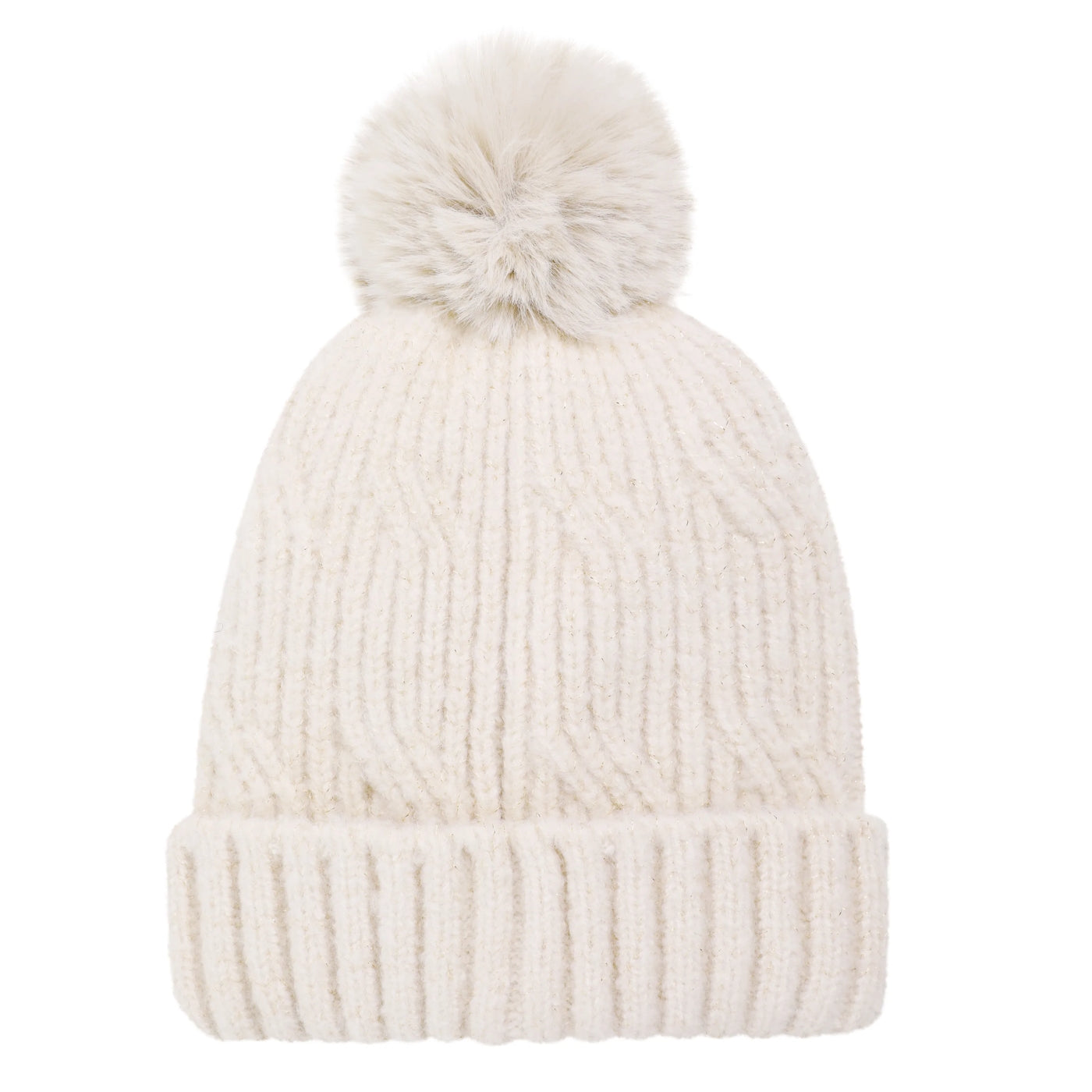 Weird Fish womens chalk white knitted sparkle Blagdon beanie with pom-pom on a white background