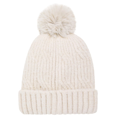 Weird Fish womens chalk white knitted sparkle Blagdon beanie with pom-pom on a white background