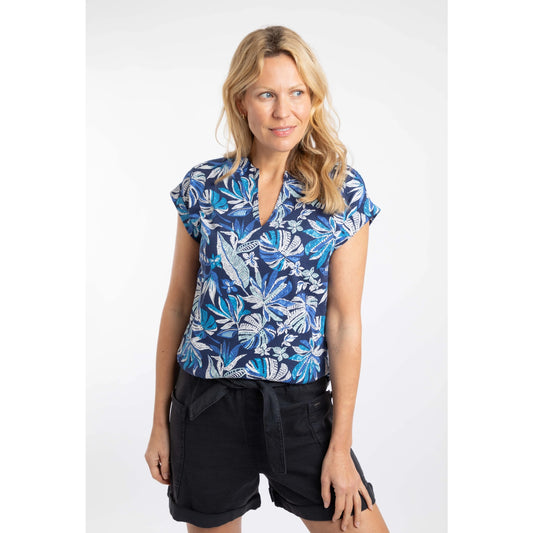 Weird Fish Womens Alia Tropical Print Jersey T-Shirt - Blue Indigo