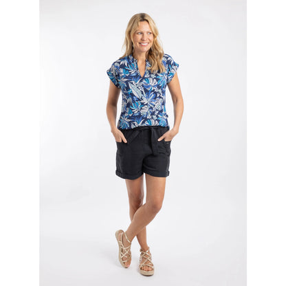 Weird Fish Womens Alia Tropical Print Jersey T-Shirt - Blue Indigo