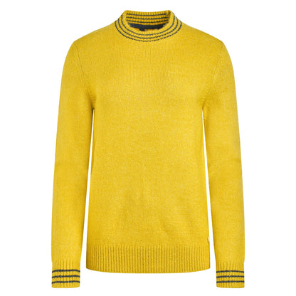 Womens yellow Weird Fish Dawkins jumper with striped cuffs on a white background