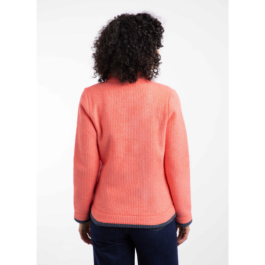 Back view of Weird Fish womens Ariana full zip grid fleece coral with long sleeves and textured pattern